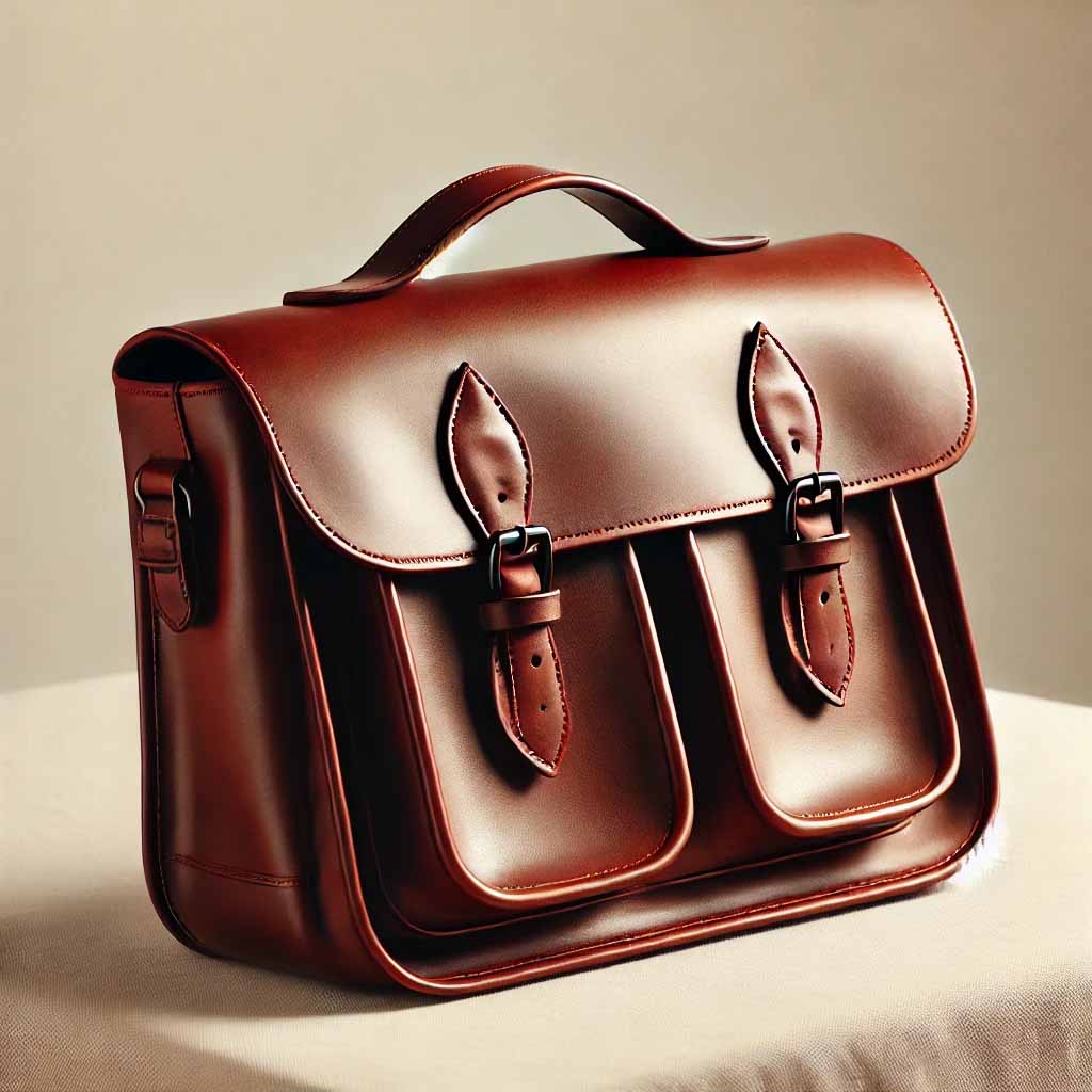 Leather satchel drying naturally after cleaning, maintaining its shape and shine.